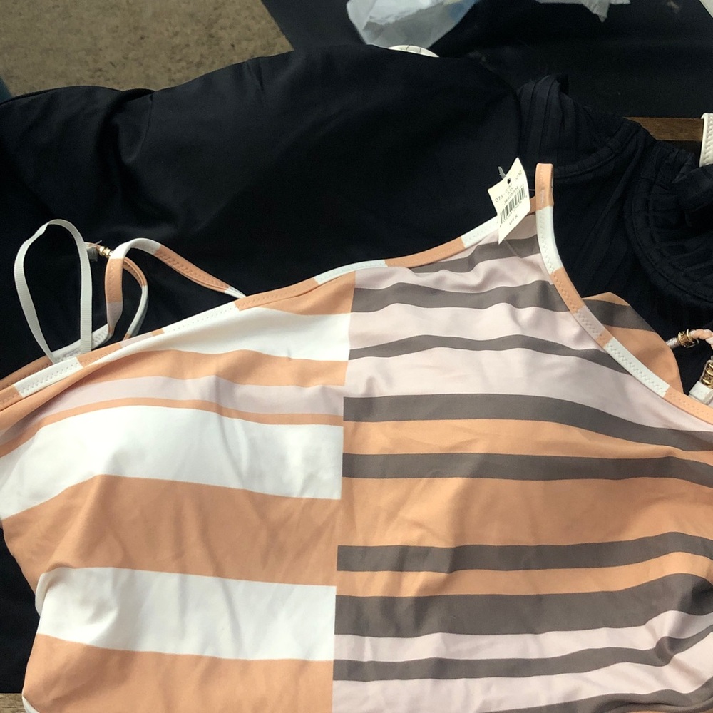 Lot of 3 aerie Peach, White & Taupe Striped One-Piece Swimsuit Size Small